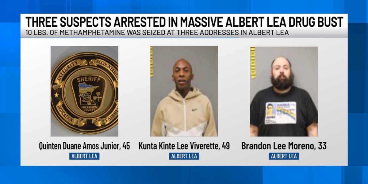 10 pounds of methamphetamine seized in bust, 3 Albert Lea men arrested